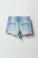 Short en denim d'aspect usé à taille haute pour fille