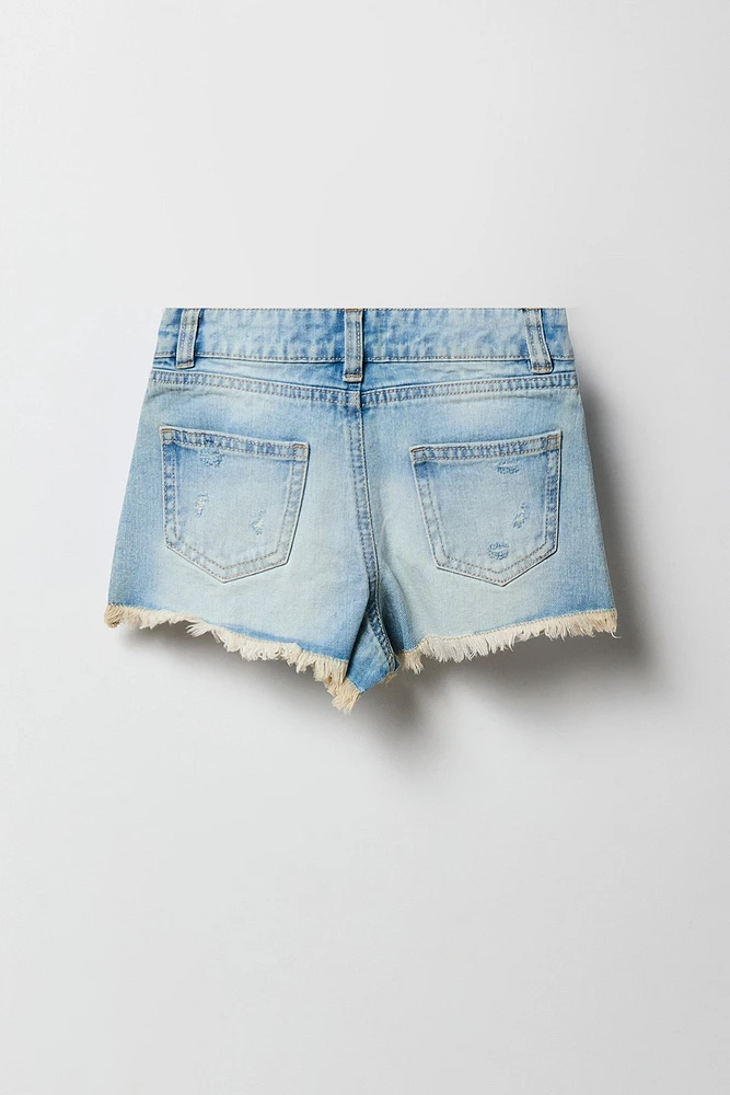 Girls High Rise Distressed Denim Short