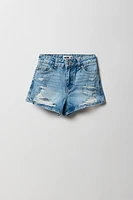 Girls High Rise Mom Distressed Denim Short