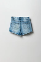 Short en denim à taille haute coupe Mom d'aspect usé pour filles