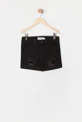 Girls Sydney Black Wash Distressed Denim Short