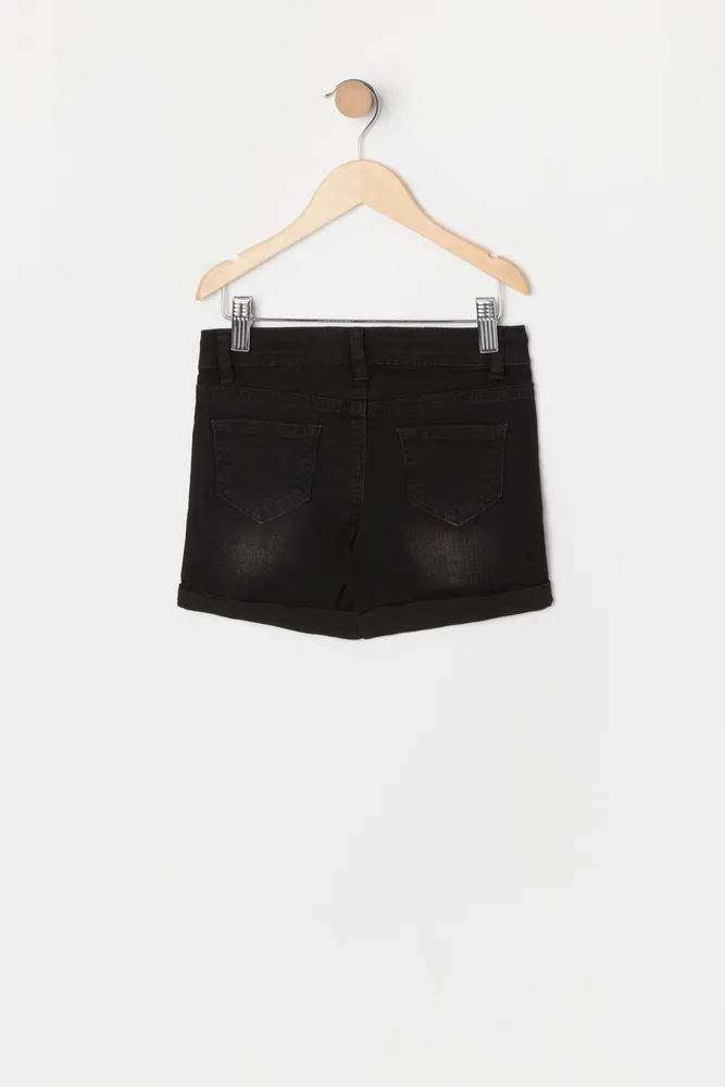 Girls Sydney Black Wash Distressed Denim Short