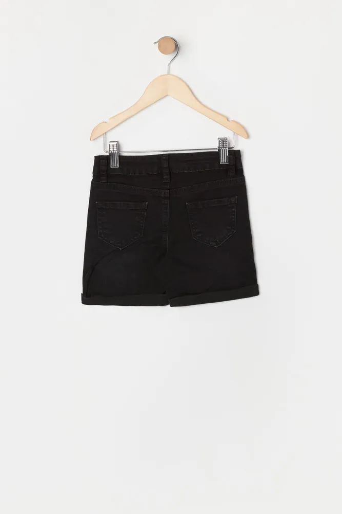 Girls Sydney Black Wash Denim Short