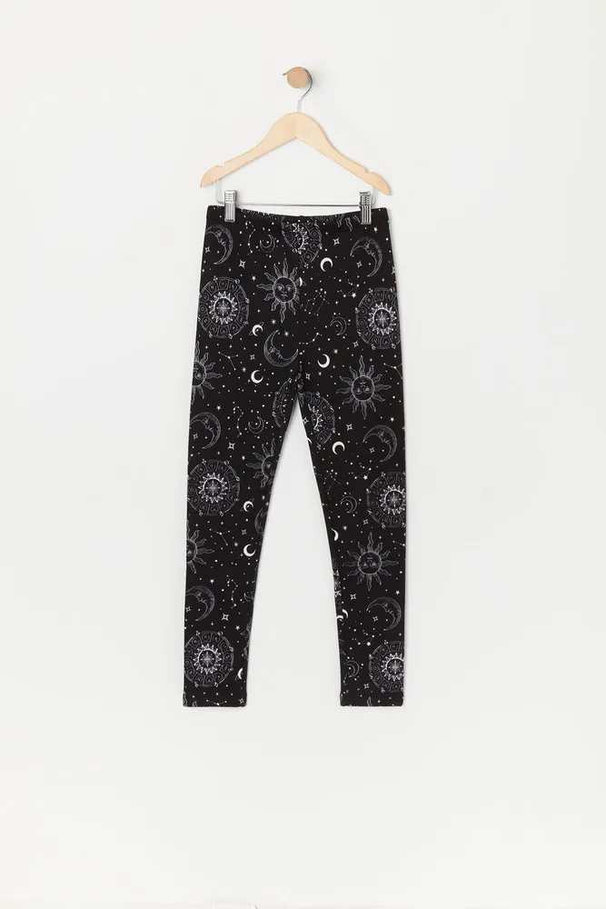 Girls Celestial Print Faux-Fur Lined Legging