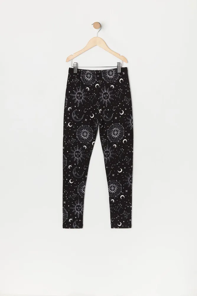 Girls Celestial Print Faux-Fur Lined Legging