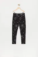 Girls Celestial Print Faux-Fur Lined Legging