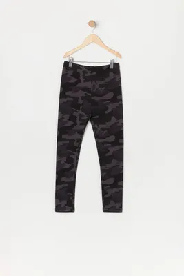 Girls Camo Print Faux-Fur Lined Legging