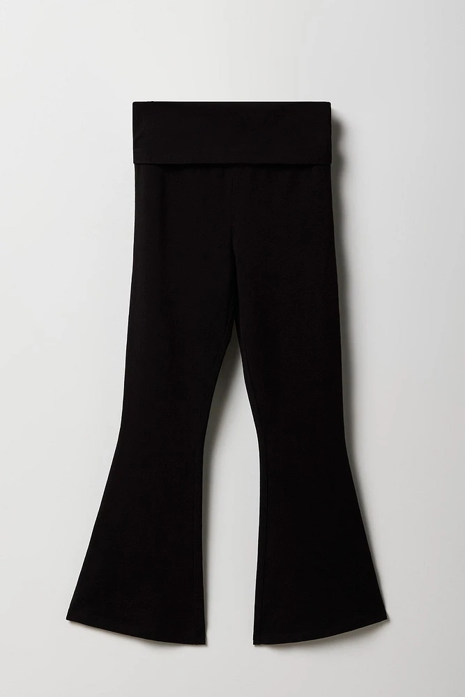 Legging à jambe évasée avec bande de taille repliée pour fille
