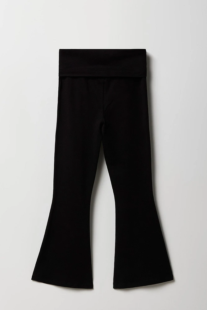 Legging à jambe évasée avec bande de taille repliée pour fille
