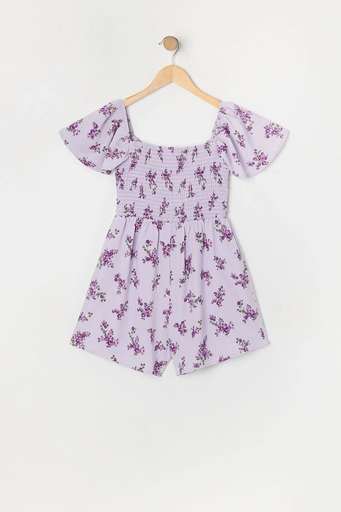 Girls Floral Print Milkmaid Romper