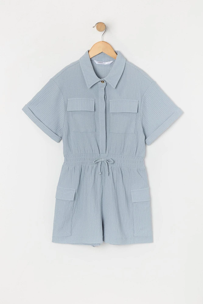 Girls Textured Short Sleeve Romper