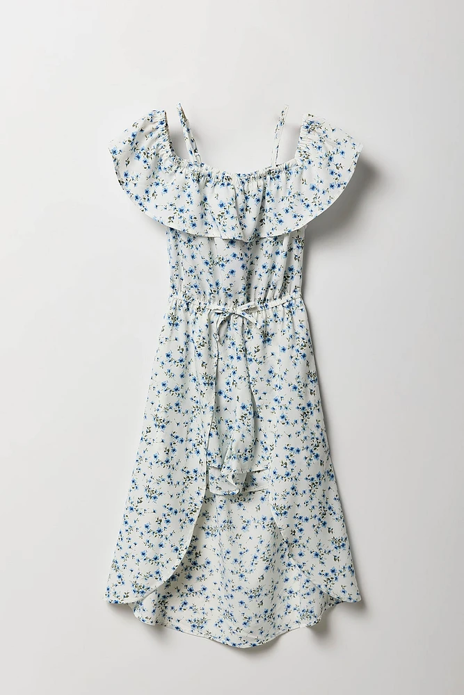 Combi-robe fleurie à épaules dénudées pour fille