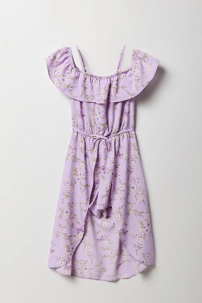 Combi-robe fleurie à épaules dénudées pour fille