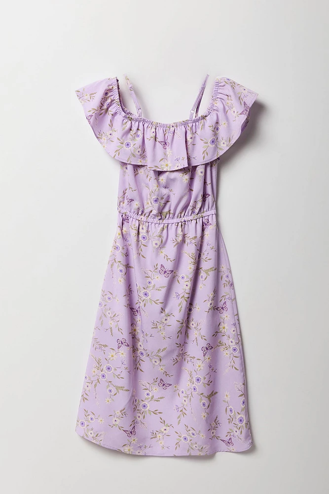 Combi-robe fleurie à épaules dénudées pour fille