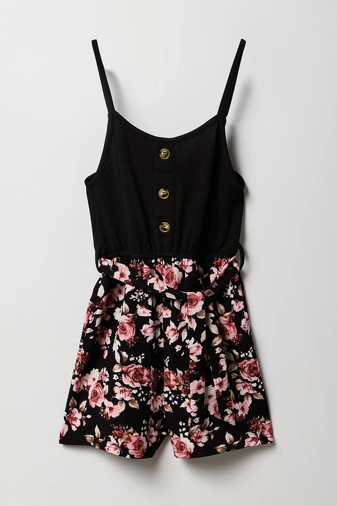 Combi-short boutonné avec ceinture pour fille