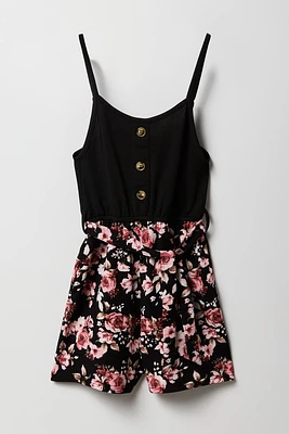 Combi-short boutonné avec ceinture pour fille