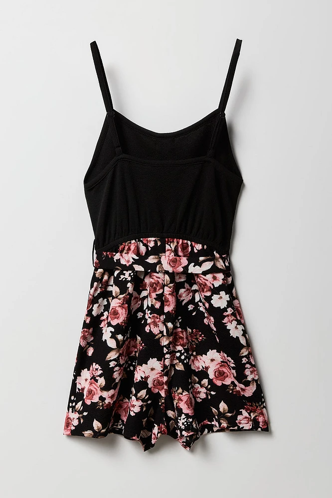 Combi-short boutonné avec ceinture pour fille
