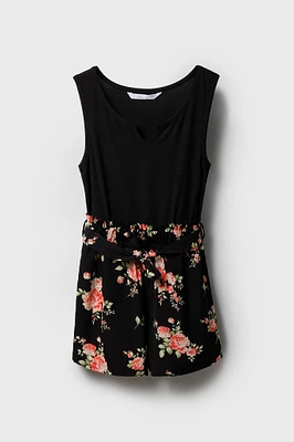 Combi-short fleuri avec ceinture pour fille