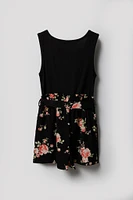 Combi-short fleuri avec ceinture pour fille