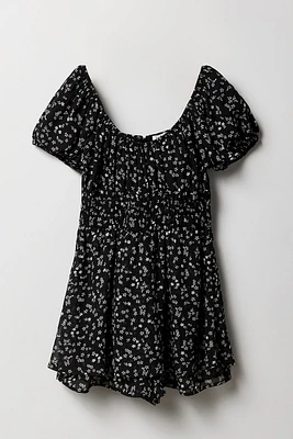 Combi-short en chiffon fleuri à manches courtes pour fille