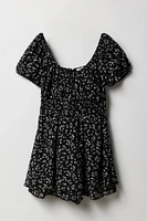 Combi-short en chiffon fleuri à manches courtes pour fille