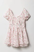 Combi-short en chiffon fleuri à manches courtes pour fille