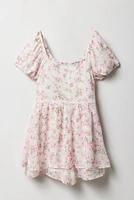 Combi-short en chiffon fleuri à manches courtes pour fille