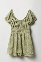 Girls Floral Chiffon Short Sleeve Romper