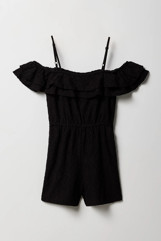 Girls Pointelle Knit Off Shoulder Romper