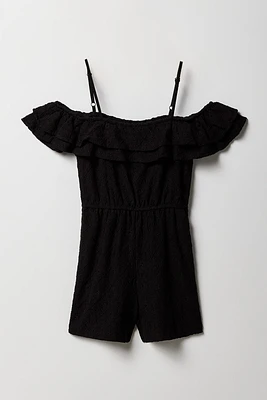 Girls Pointelle Knit Off Shoulder Romper