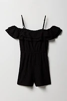 Girls Pointelle Knit Off Shoulder Romper