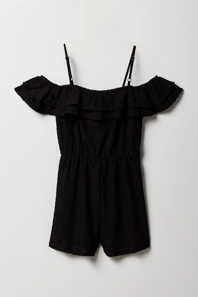 Girls Pointelle Knit Off Shoulder Romper