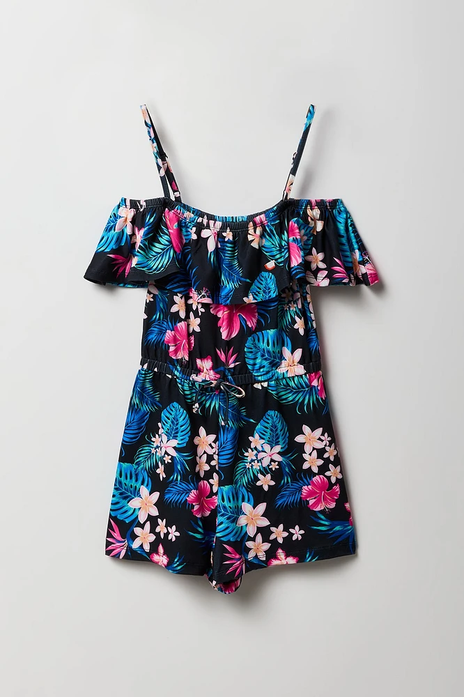 Combi-short avec motif tropical et épaules dénudées pour fille