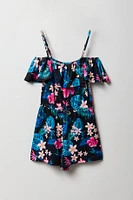 Combi-short avec motif tropical et épaules dénudées pour fille