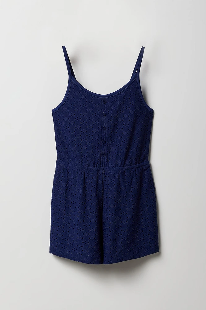 Girls Eyelet Buttoned Cami Romper