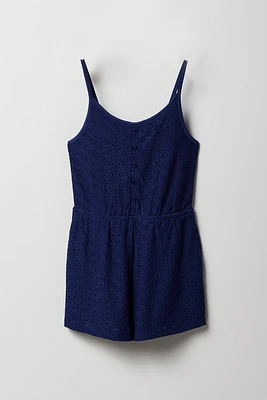 Girls Eyelet Buttoned Cami Romper