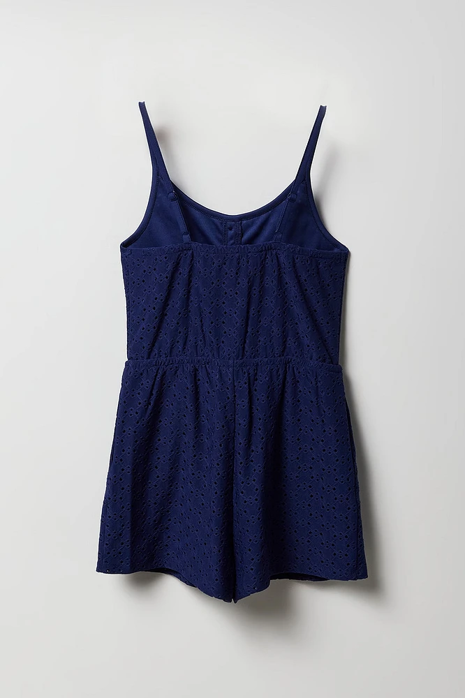 Girls Eyelet Buttoned Cami Romper