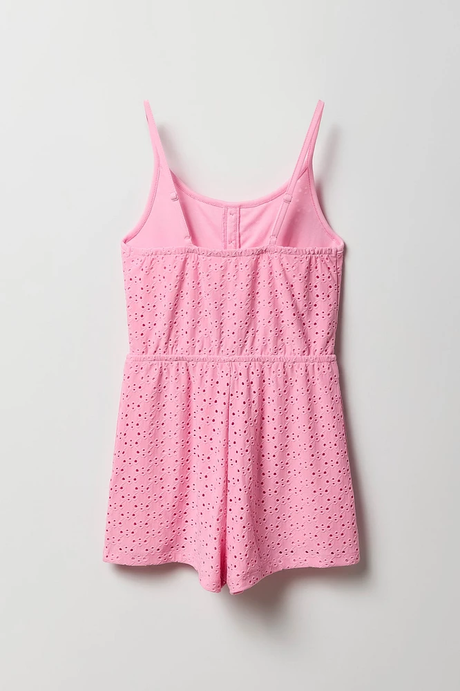 Girls Eyelet Buttoned Cami Romper