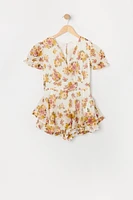 Girls Floral Chiffon Puff Sleeve Romper