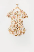 Girls Floral Chiffon Puff Sleeve Romper