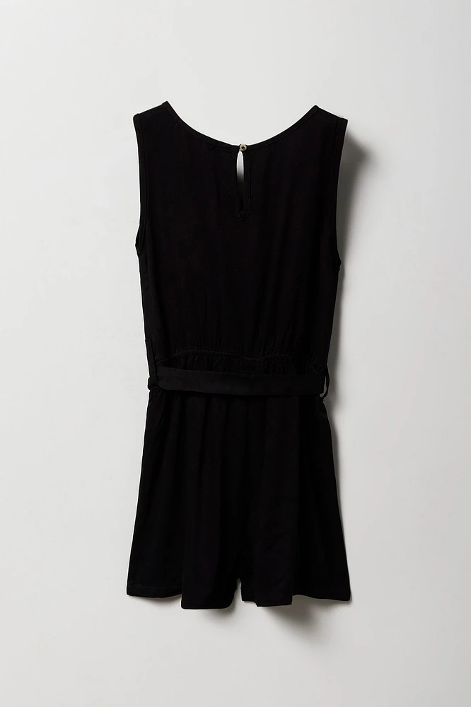 Combi-short boutonné avec ceinture pour fille
