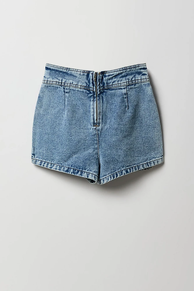 Jupe-short en denim plissé pour fille
