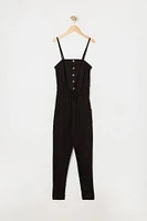 Girls Buttoned Tie Waist Jumpsuit