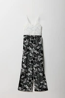 Girls Crochet Floral Wide Leg Jumpsuit