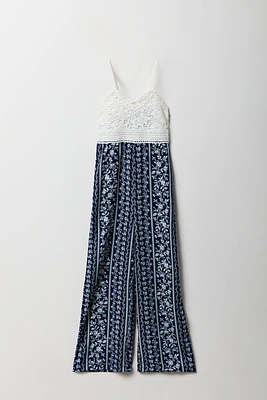 Girls Crochet Floral Wide Leg Jumpsuit