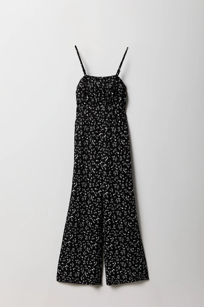 Girls Textured Floral Wide Leg Jumpsuit