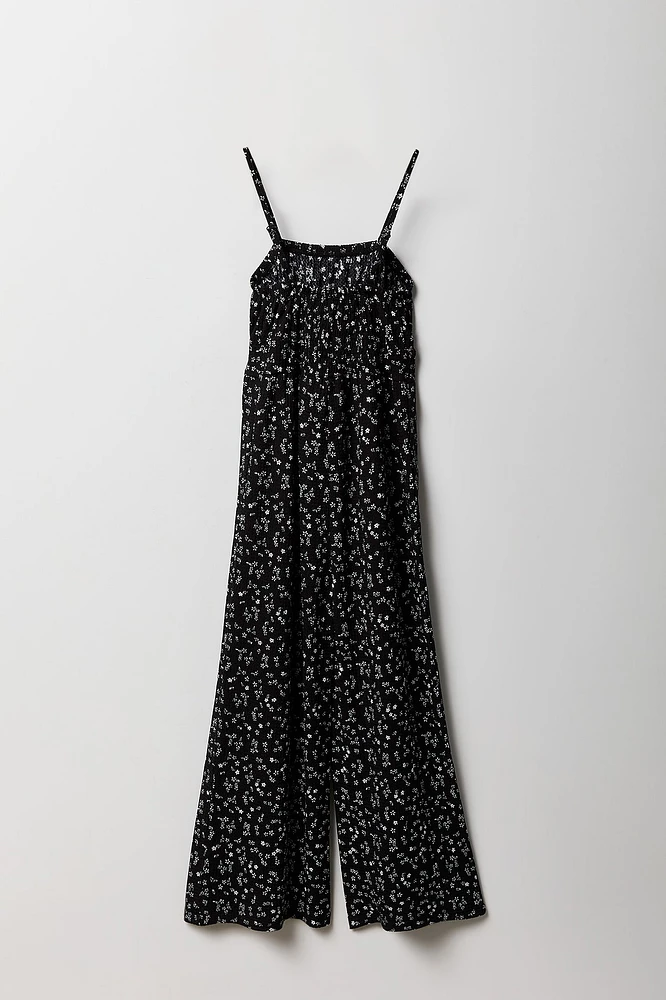 Girls Textured Floral Wide Leg Jumpsuit