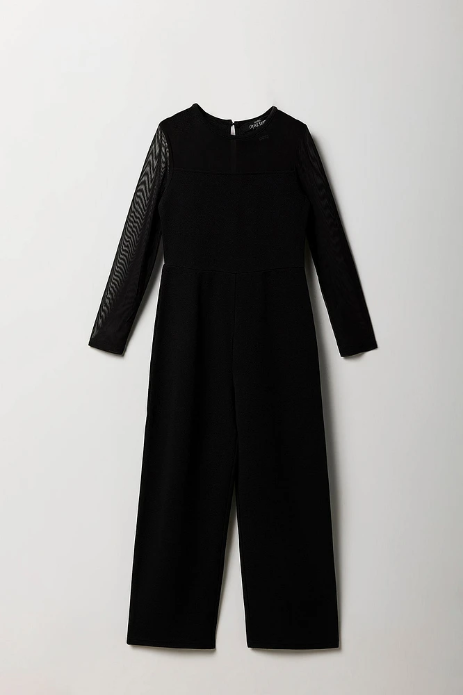 Girls Crepe Mesh Long Sleeve Jumpsuit