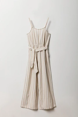 Girls Linen Belted Wide Leg Jumpsuit