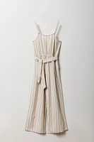 Girls Linen Belted Wide Leg Jumpsuit